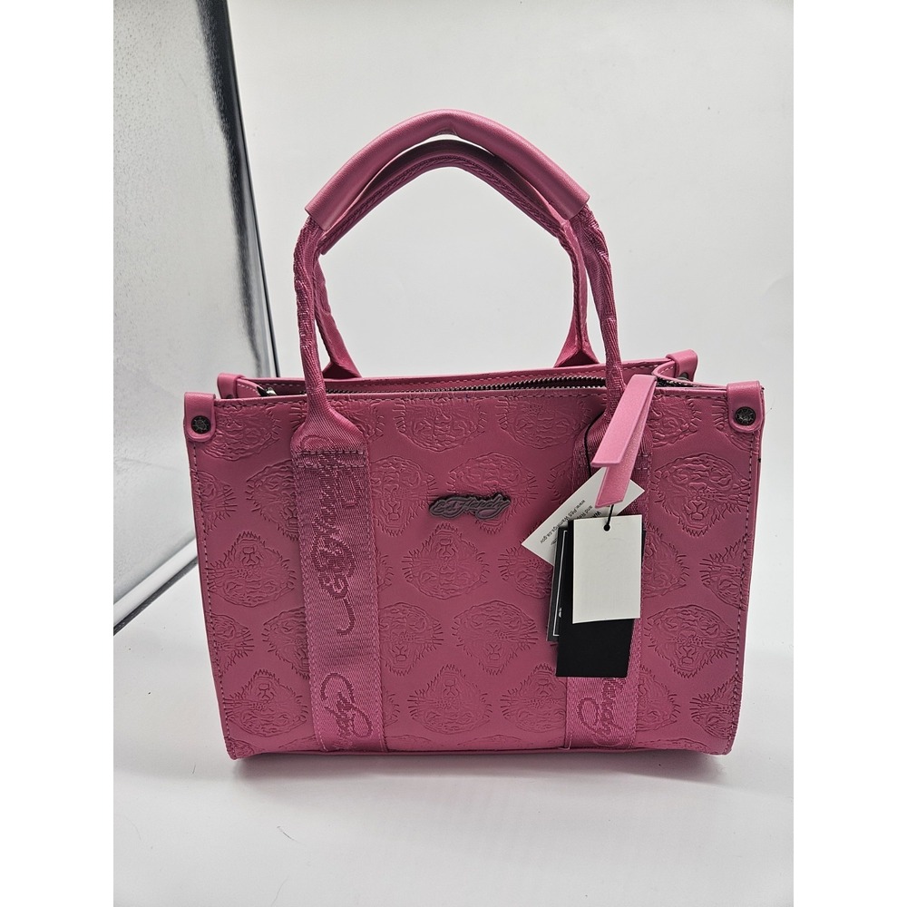 Ed Hardy Hot Pink Tote Satchel Purse Crossbody Strap Bag Embossed Tiger Pattern